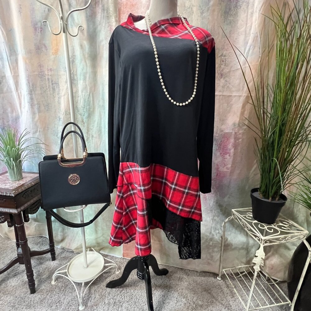 Bflive Lace Asymmetrical Hem- Patchwork- Plaid Pa… - image 1